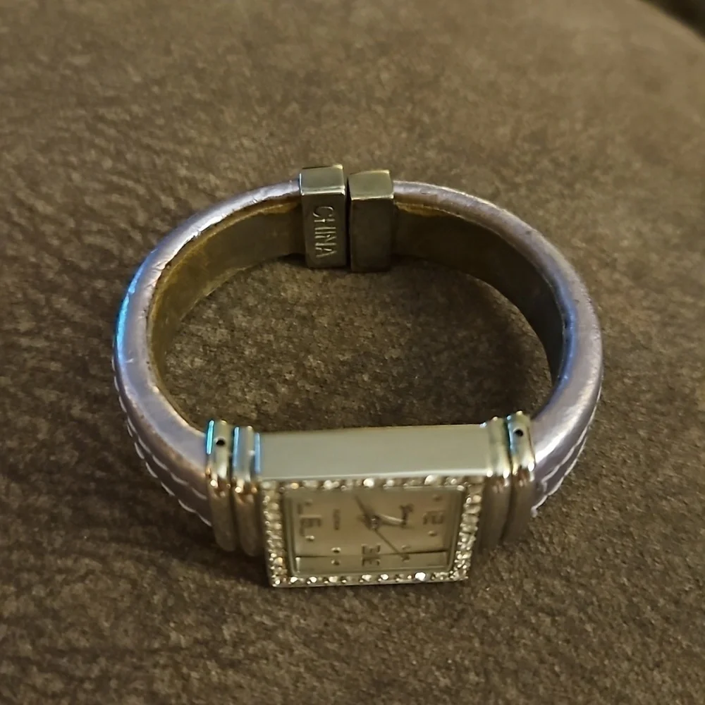 GENEVA Square Face Rhinestone Metallic Lavendar Cuff Watch